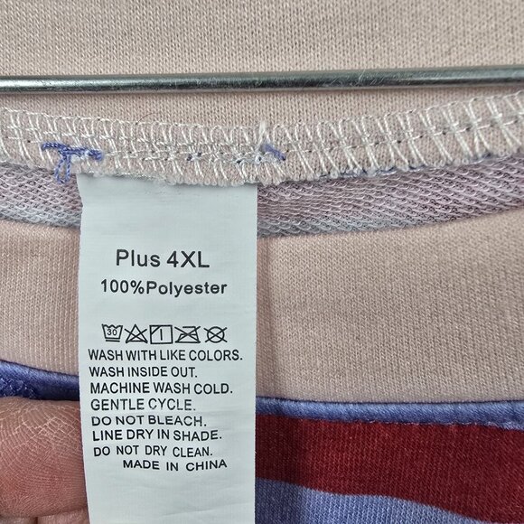 Striped Womens Plus Size 4XL Pullover Top Red & Blue Pink Trim Casual Polyester - Picture 3 of 5